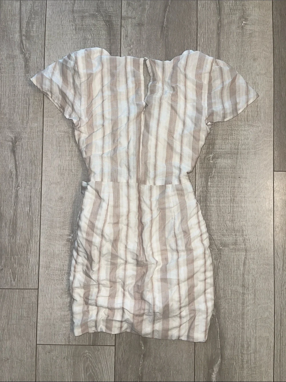 MAJORELLE linen Striped Cutout Wrap Dress in Beige White XXS